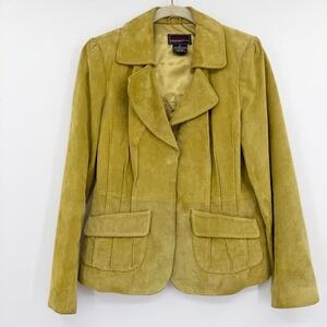 Bradley by Bradley Bayou Chartreuse Green Suede Leather Pleated Blazer Jacket XS